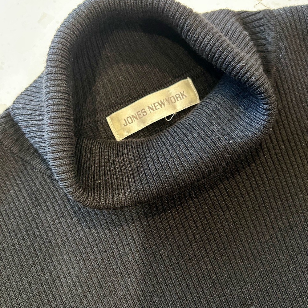 Vintage 90s Jones New York Ribbed Elbow Sleeve Turtleneck Sweater - Picture 4 of 5